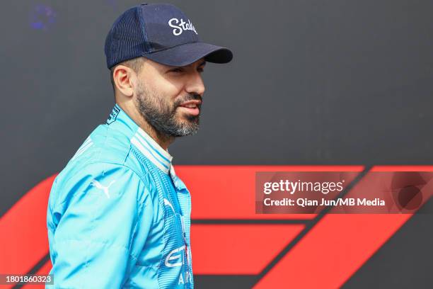 Sergio Aguero of Argentina arrives at the track during qualifying ahead of the F1 Grand Prix of Abu Dhabi at Yas Marina Circuit on November 25, 2023...