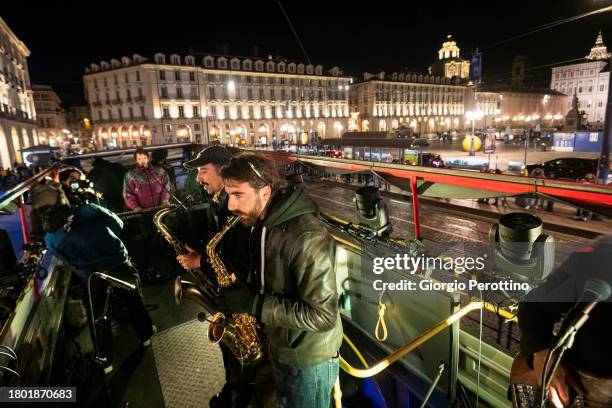 Funky Club Collective perform during the Night of Tennis performing live on a sightseeing bus during the Nitto ATP Finals 2023 on November 18, 2023...