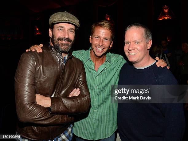 Actors Jon Hamm, Jack McBrayer, and producer Owen Burke attend the "Childrens Hospital" and "NTSF:SD:SUV" screening event at the Vista Theatre on...