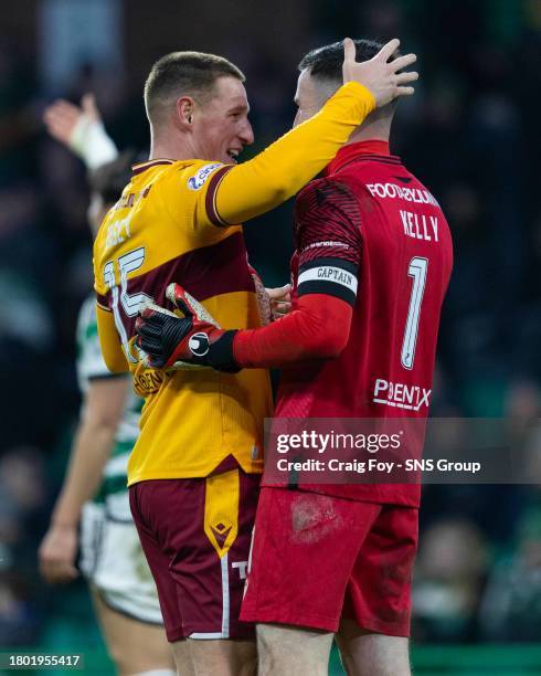 Motherwell's Dan Casey and Liam Kelly celebrate at full-time during a cinch Premiership match between Celtic and Motherwell at Celtic Park, on...