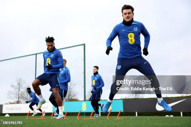 Harry Maguire of England trains during an England Training Session at Tottenham Hotspur Training Centre on November 19, 2023 in Enfield, England.