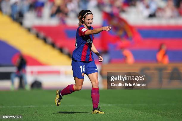 Aitana Bonmati of FC Barcelona celebrates after scoring the team's first goal during the Liga F match between FC Barcelona and Real Madrid Femenino...