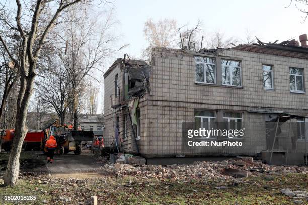 Kindergarten in the Solomianskyi district of Kyiv, Ukraine, is showing damage from the latest Russian drone strike on the capital. It is reported...