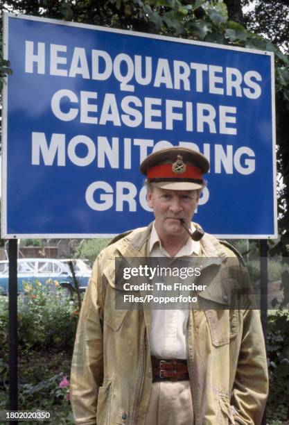 British Major General Sir John Acland outside the cease-fire headquarters in Salisbury, Rhodesia, circa December 1979.