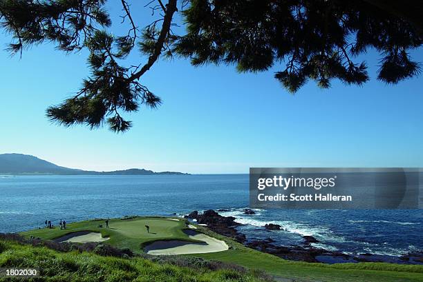 Golfers on the seventh green during the final round of the AT&T Pebble Beach National Pro-Am on February 9, 2003 at the Pebble Beach Golf Links in...