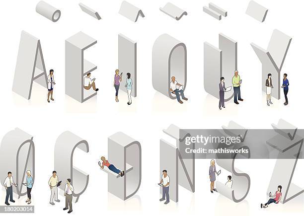 isometric font western latin - 3d alphabet stock illustrations