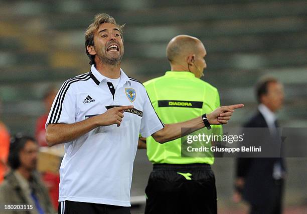 Marco Giampaolo head coach of Brescia during the Serie B match between AS Bari and Brescia Calcio at Stadio San Nicola on August 31, 2013 in Bari,...