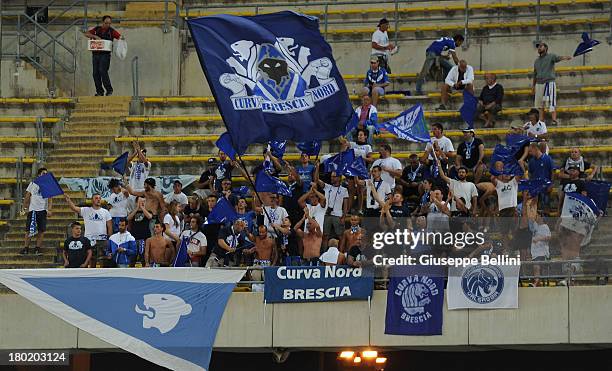 The fans of Brescia during the Serie B match between AS Bari and Brescia Calcio at Stadio San Nicola on August 31, 2013 in Bari, Italy.