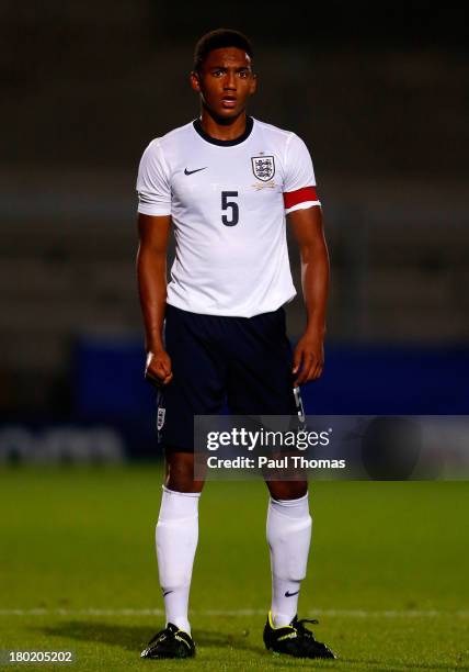 Joseph Gomez of England in action during the International Friendly match between England U17 and Turkey U17 at the Pirelli Stadium on August 30,...