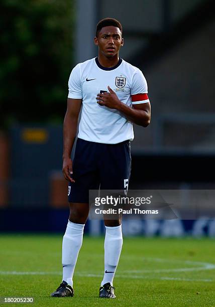 Joseph Gomez of England in action during the International Friendly match between England U17 and Turkey U17 at the Pirelli Stadium on August 30,...
