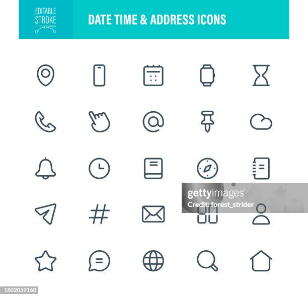 date time and address icons editable stroke - application performance management stock illustrations