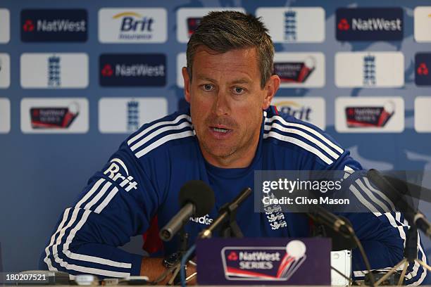 Ashley Giles of England talks during a press conference ahead of the third NatWest One Day International Series match between England and Australia...