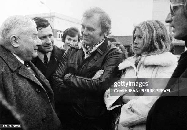 Former French actress Brigitte Bardot, alongside TF1 journalist Christian Brincourt , demonstrates against the seal hunt in Fécamp, in the north of...