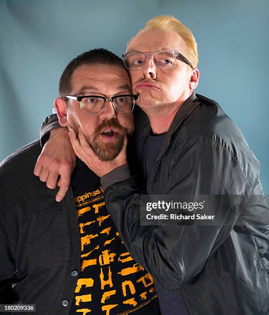 Actors Nick Frost, Simon Pegg are photographed for the Observer on July 2, 2013 in London, England.