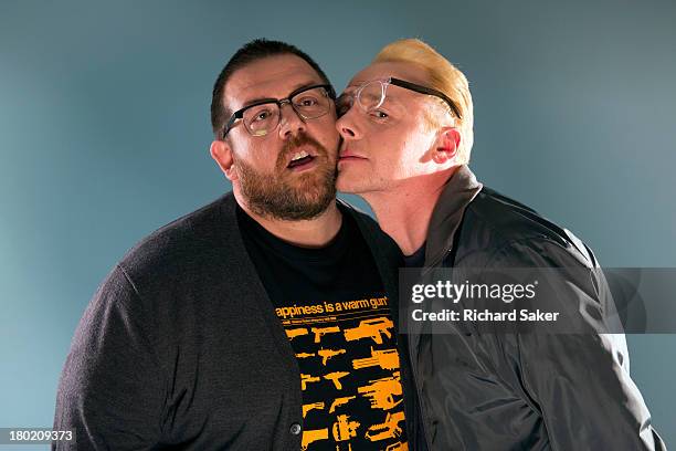 Actors Nick Frost, Simon Pegg are photographed for the Observer on July 2, 2013 in London, England.