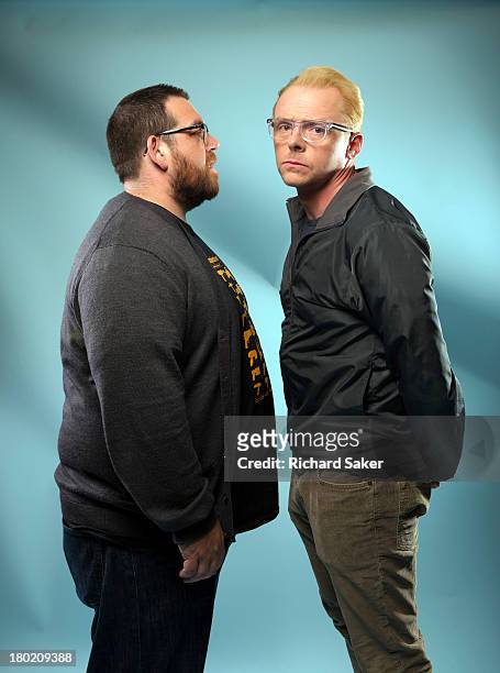 Actors Nick Frost, Simon Pegg are photographed for the Observer on July 2, 2013 in London, England.