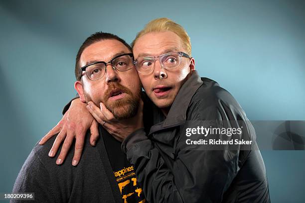 Actors Nick Frost, Simon Pegg are photographed for the Observer on July 2, 2013 in London, England.