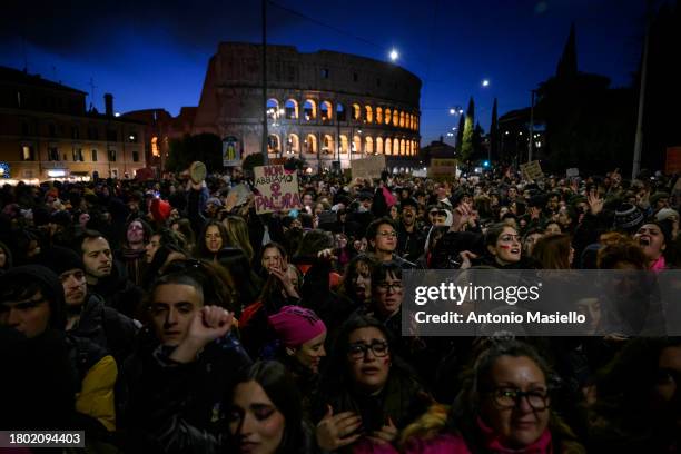 Women attend a demonstration organized by the "Non una di meno" feminist movement, as part of the commemoration of the International Day for the...