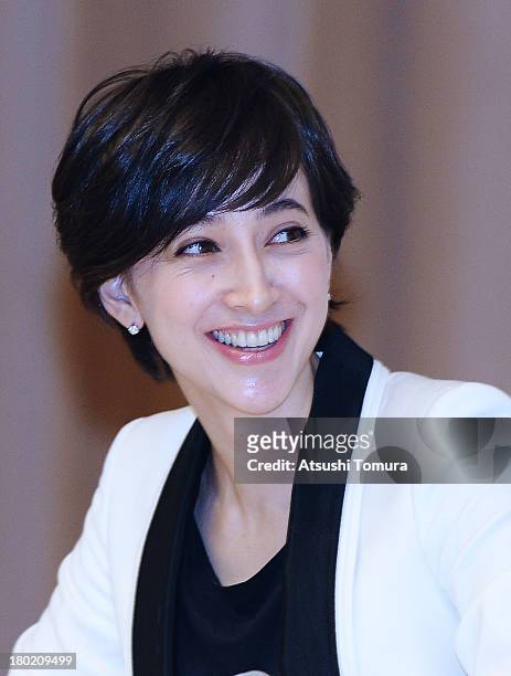 Christel Takigawa, 'Cool Tokyo' Ambassador smiles during Tokyo 2020 Bid Committee's press conference upon returning back from Buenos Aires at the...