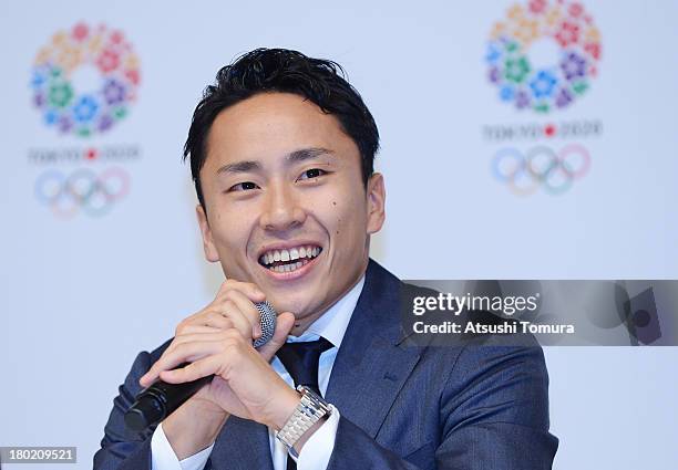 Yuki Ota, Tokyo 2020 Bid Committee Ambassador talks to the media during Tokyo 2020 Bid Committee's press conference upon returning back from Buenos...