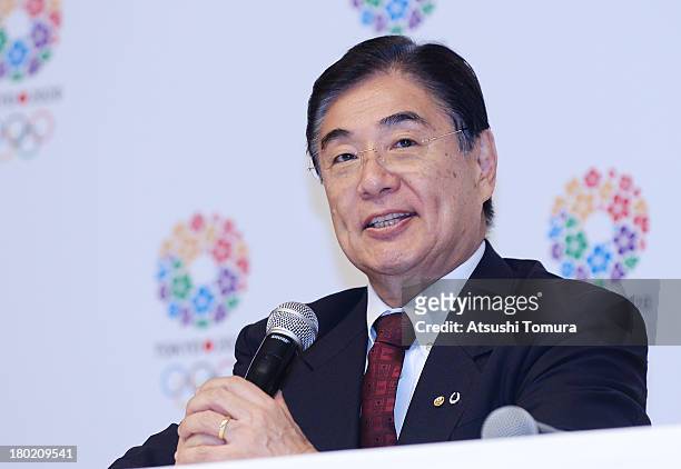 Tokyo 2020 CEO Masato Mizuno talks to the media during Tokyo 2020 Bid Committee's press conference upon returning back from Buenos Aires at the Tokyo...