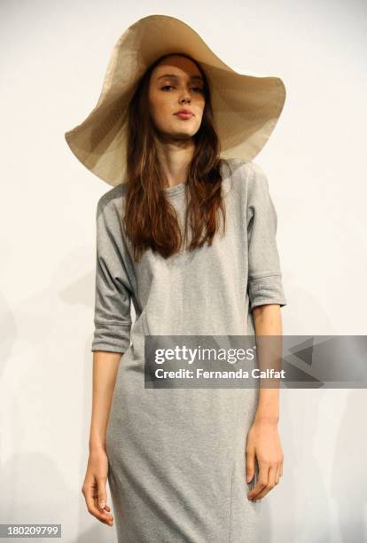 Model poses on the runway at the Steven Alan presentation during Mercedes-Benz Fashion Week Spring 2014 at The Box at Lincoln Center on September 10,...