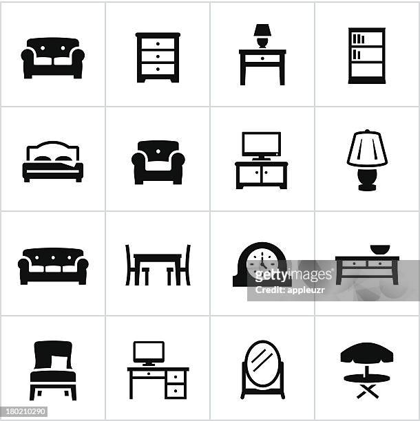 ilustrações, clipart, desenhos animados e ícones de conjunto de vetor de móveis de ícones - mesa mobília