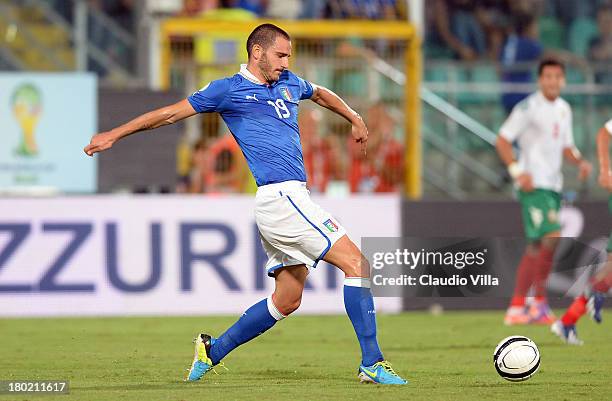 Leonardo Bonucci of Italy in action during the FIFA 2014 World Cup Qualifier group B match between Italy and Bulgaria at Stadio Renzo Barbera on...