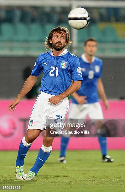 Andrea Pirlo of Italy in action during the FIFA 2014 World Cup Qualifier group B match between Italy and Bulgaria at Stadio Renzo Barbera on...