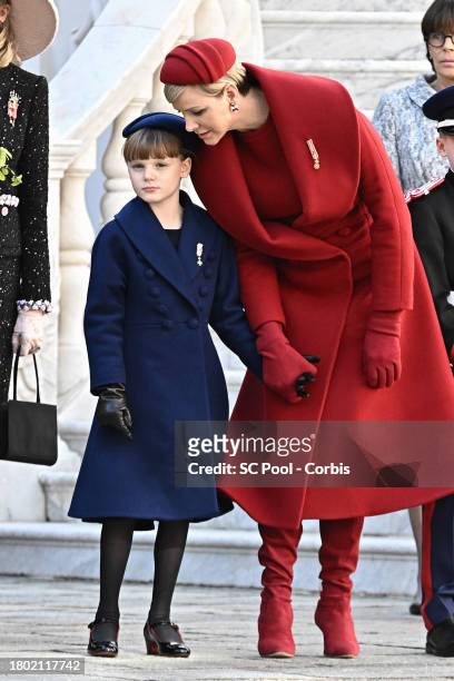 Princess Gabriella of Monaco and Princess Charlene of Monaco attend the Monaco National Day 2023 on November 19, 2023 in Monaco, Monaco.