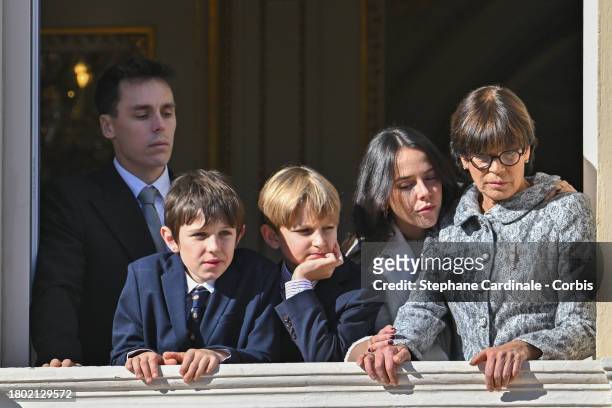 Louis Ducruet, Raphael Elmaleh, Sacha Casiraghi and Princess Stephanie of Monaco attend the Monaco National Day 2023 on November 19, 2023 in Monaco,...