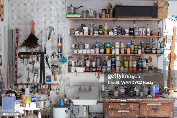 The studio of the painter Roy Lichtenstein on August 8, 2013 in Southampton,NY.