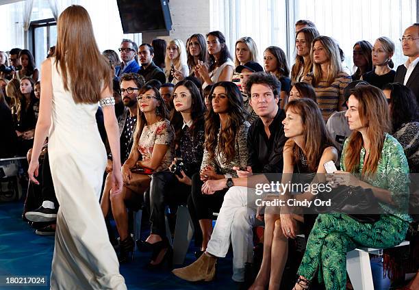 Brad Goerski, Rashida Jones, Emmy Rossum and Camila Alves attend the Tory Burch fashion show during Mercedes-Benz Fashion Week Spring at David H....