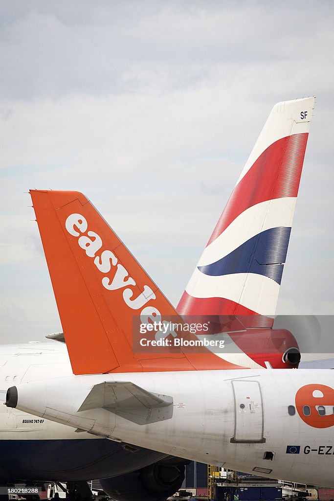 EasyJet And Ryanair Aircraft On The Tarmac At Stansted Airport