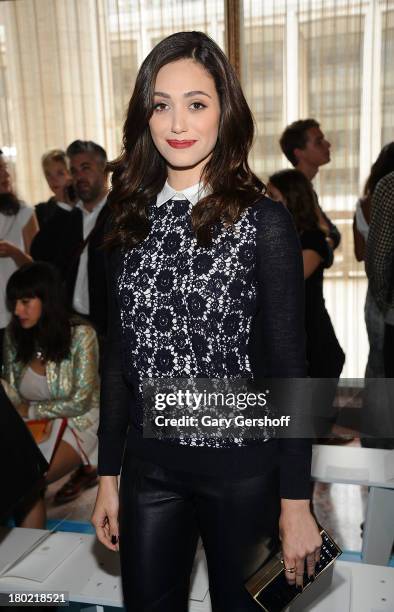 Actress Emmy Rossum attends the Tory Burch show during Spring 2014 Mercedes-Benz Fashion Week at David H. Koch Theater at Lincoln Center on September...