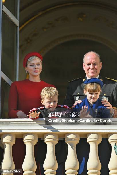 Princess Charlene of Monaco, Prince Jacques of Monaco, Princess Gabriella of Monaco and Prince Albert II of Monaco attend the Monaco National Day...