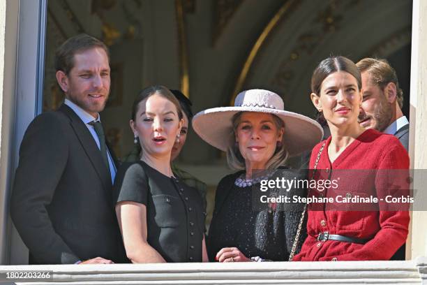 Andrea Casiraghi, Princess Alexandra of Hanover, Princess Caroline of Monaco, Charlotte Casiraghi and Pierre Casiraghi attend the Monaco National Day...