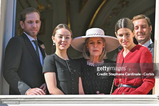 Andrea Casiraghi, Princess Alexandra of Hanover, Princess Caroline of Monaco, Charlotte Casiraghi and Pierre Casiraghi attend the Monaco National Day...