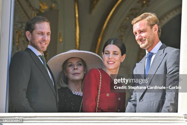 Andrea Casiraghi, Princess Caroline of Monaco, Charlotte Casiraghi and Pierre Casiraghi attend the Monaco National Day 2023 on November 19, 2023 in...