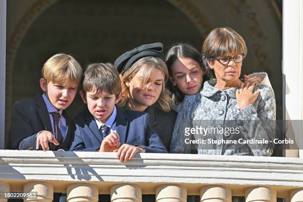 Sacha Casiraghi, Raphael Elmaleh, Camille Gottlieb, Pauline Duruet and Princess Stephanie of Monaco attends the Monaco National Day 2023 on November...