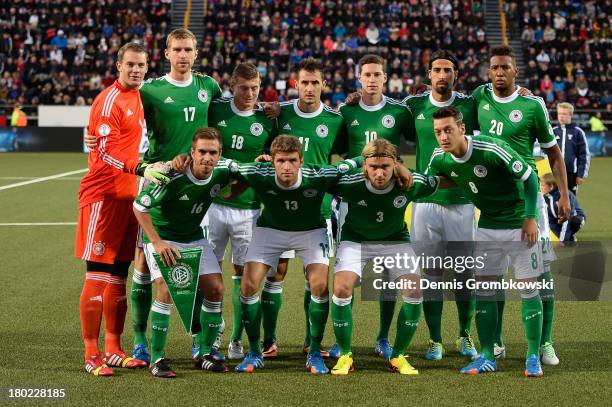 Germany players pose during the FIFA 2014 World Cup Qualifier match between Faeroe Islands and Germany on September 10, 2013 in Torshavn, Denmark.