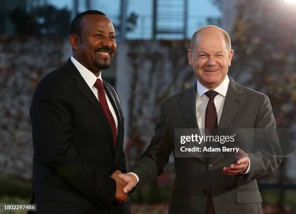 Ethiopian Prime Minister Abiy Ahmed meets with German Chancellor Olaf Scholz in the German federal Chancellery prior to the 5th Compact With Africa...