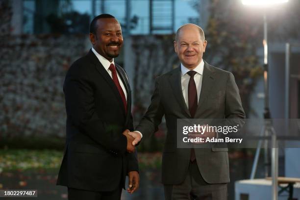 Ethiopian Prime Minister Abiy Ahmed meets with German Chancellor Olaf Scholz in the German federal Chancellery prior to the 5th Compact With Africa...