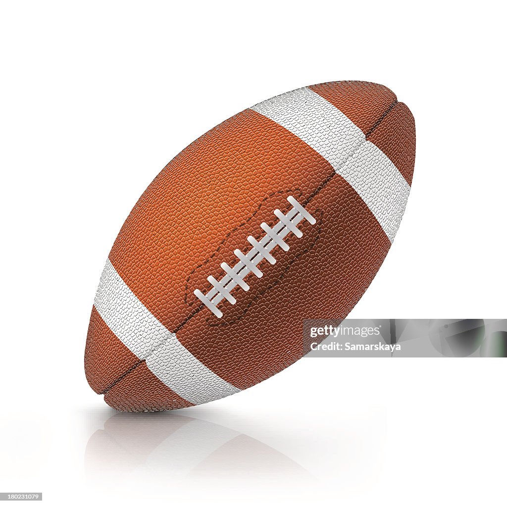 Lone rugby ball on white background