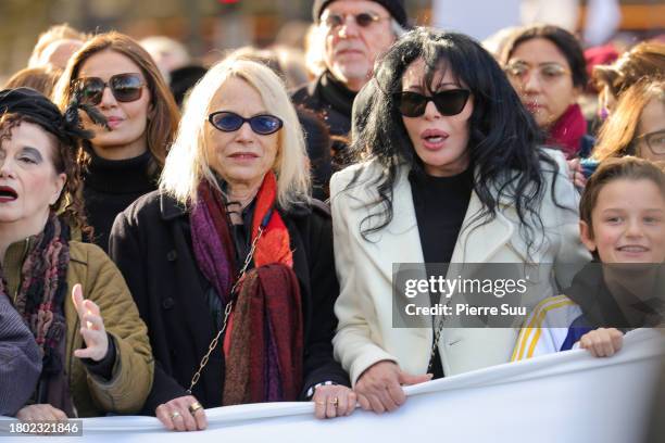 Laure Adler and Yamina Benguigui attend a silent march organized by newly launched Une Autre Voix collective on November 19, 2023 in Paris, France....