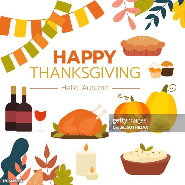 illustration food for thanksgiving day - happy-thanksgiving-classy-elegant stock illustrations