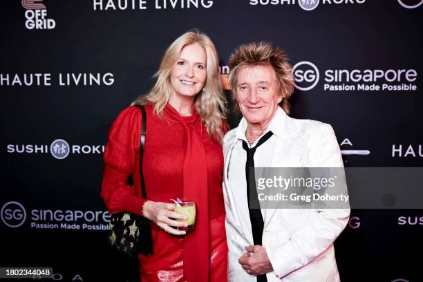 Lady Penny Lancaster Stewart and Sir Rod Stewart attend Haute Living celebrating Sir Rod Stewart with The Singapore Tourism Board and artist...