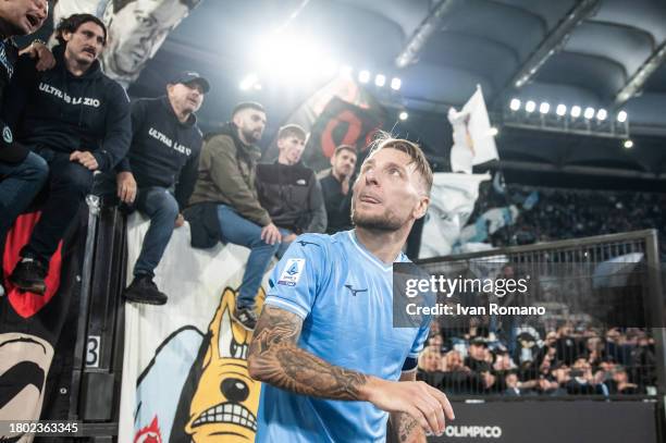 Ciro Immobile of SS Lazio after the Serie A TIM match between SS Lazio and AS Roma at Stadio Olimpico on November 12, 2023 in Rome, Italy.