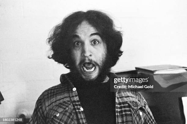 Comic actor John Belushi poses for a photo during a National Lampoon's 'Lemmings' rehearsal in a Hall in New York City, New York, circa 1973.