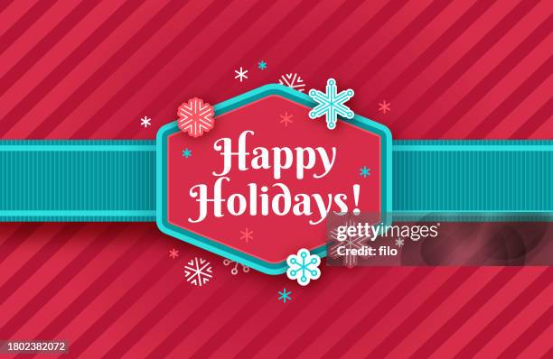 happy holidays ribbon wrapping paper label gift box present background design - happy holidays stock illustrations